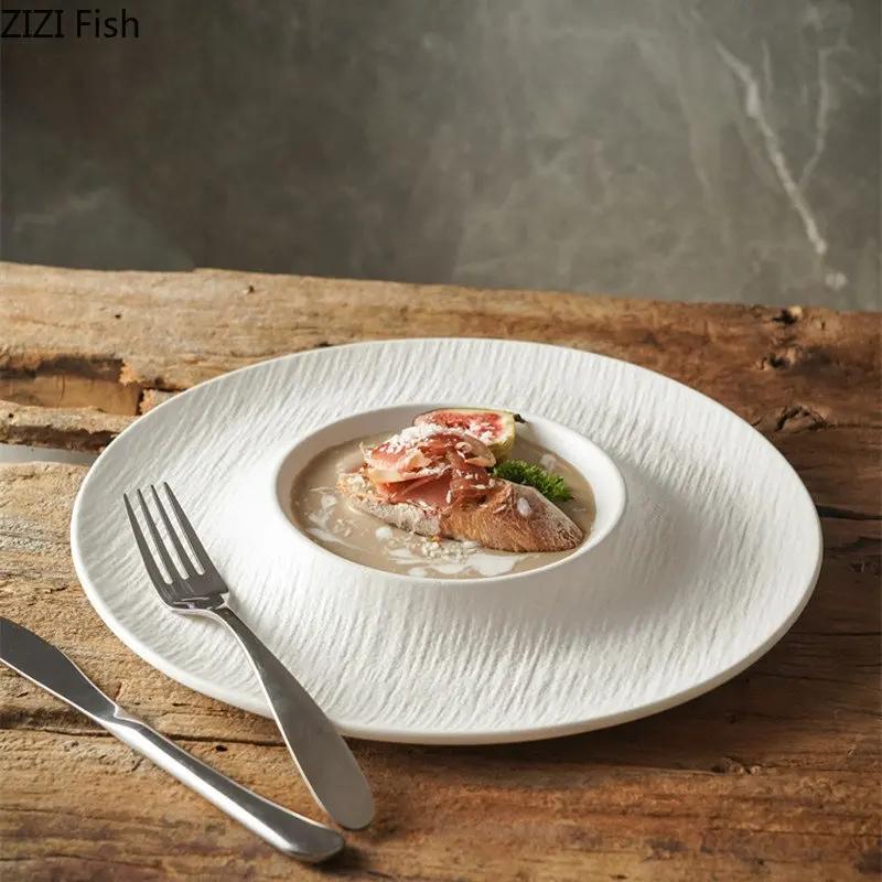 Nordic Ceramic Straw Hat Plate Hotel Restaurant Dessert Salad Steak Plate Food Decoration Plate Home Kitchen Creative Tableware