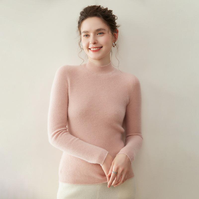 Light & Soft Pure Cashmere Women's Sweater – Half-High Neck, Seamless Knit, Slim Fit, Knitted Base Layer