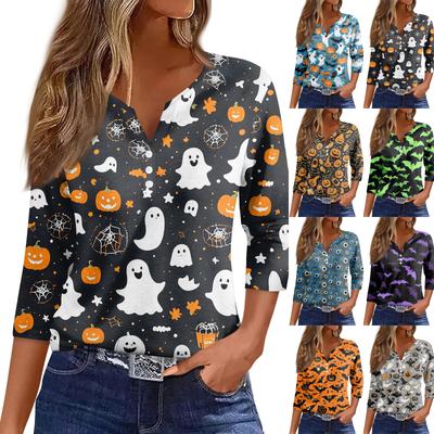 Women's Casual Fashion Sexy Comfortable V-Neck Halloween Seven Sleeve Top