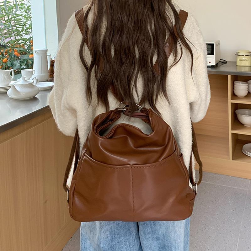 

Spring PU Soft Leather Backpack for Women Large Capacity Three-purpose Commuting Tote Bag Multi-function Backpack Slanted Schoolbag Trend