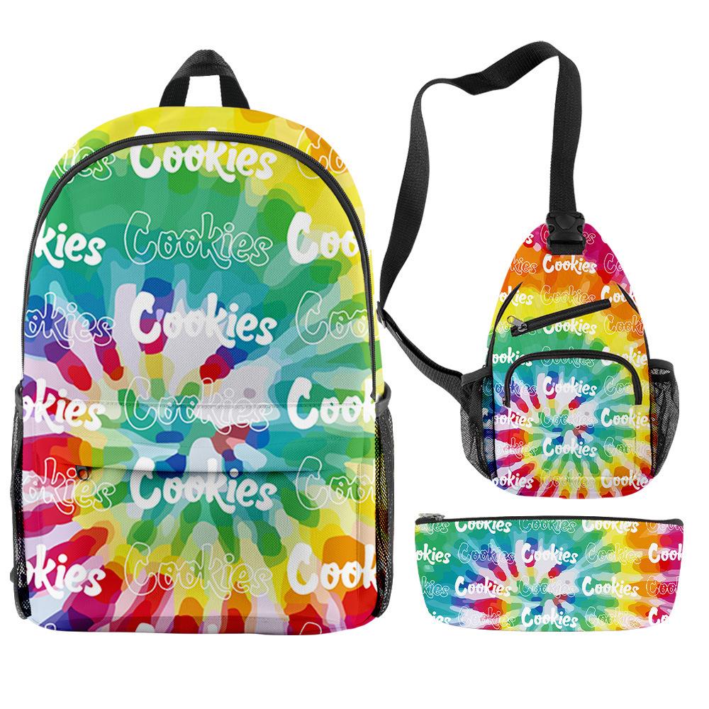 Cook Schoolbag Tie-Dye Oxford Cloth 3D Digital Printing Backpack Large Capacity Multifunctional Backpack Three-Piece Set three-piece backpack