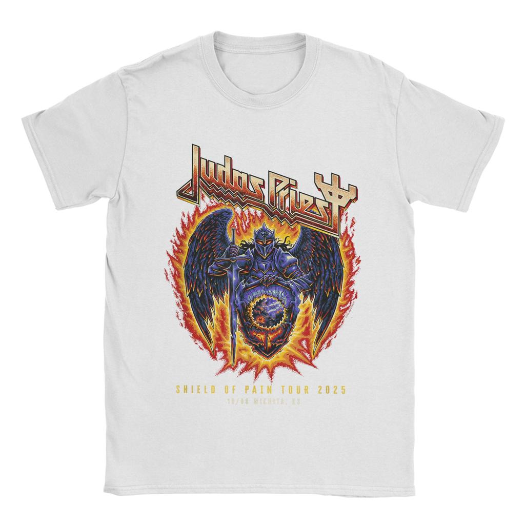 Men's Judas Priest  Shield Of Pain Tour 2025 T Shirt Band 100% Cotton Merch Casual Short Sleeve Round Neck Tee Plus Size T-Shirt