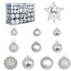 Plastic Christmas Tree Bauble Set, 101-Count Assortment with Mixed Finishes, Varied Ball Styles, and Cutout Star Toppers