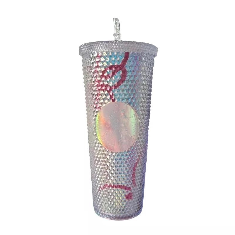 

Straw Cup with Lid Shining Rhinestone Gift Reusable Patterned Creative Mug Water Bottle Premium Large Capacity Leak Proof With серый
