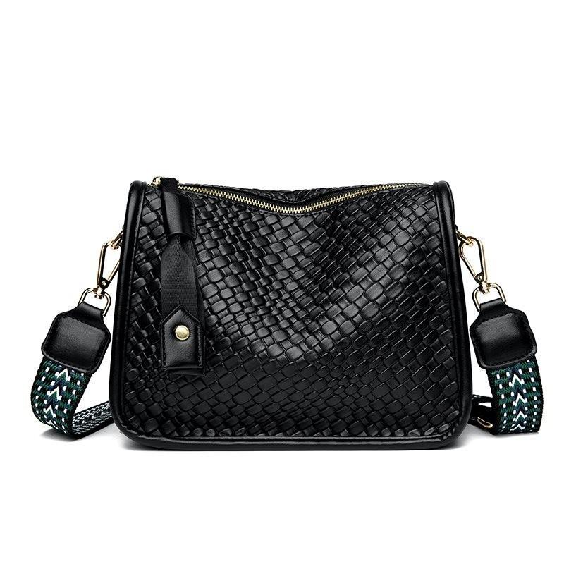Stylish Woven Leather Shoulder Bag For Women With Wide Strap And Large Capacity