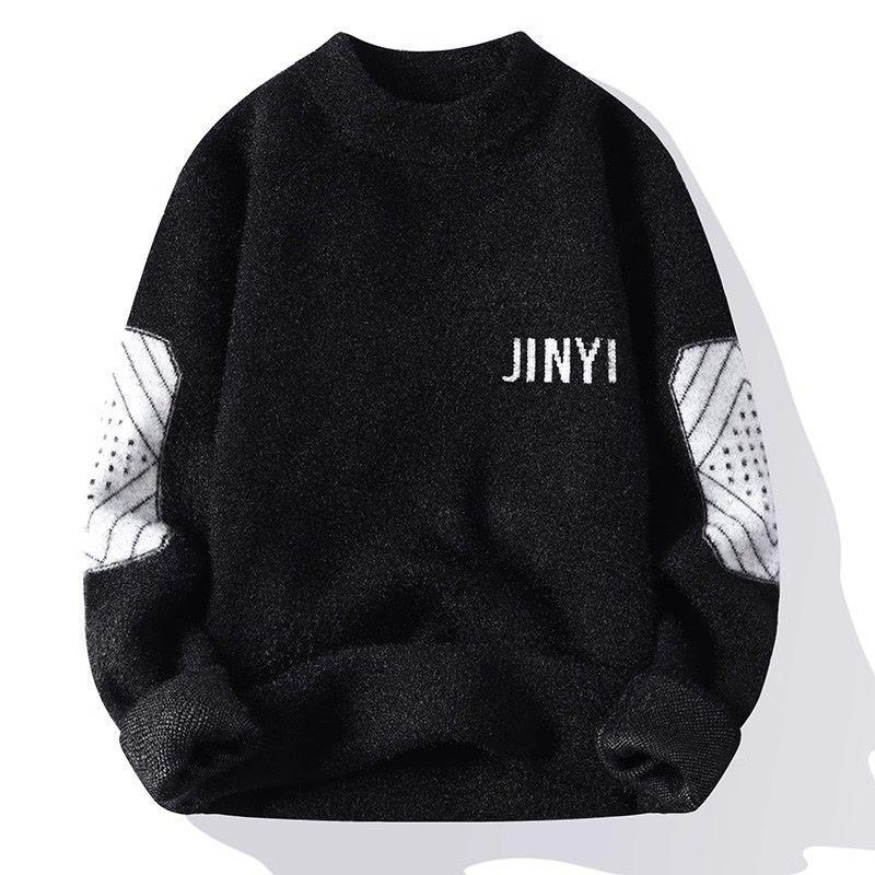 Men's Half-High Neck Mink Velvet Sweater: Autumn/Winter Thickened Knit Base Layer