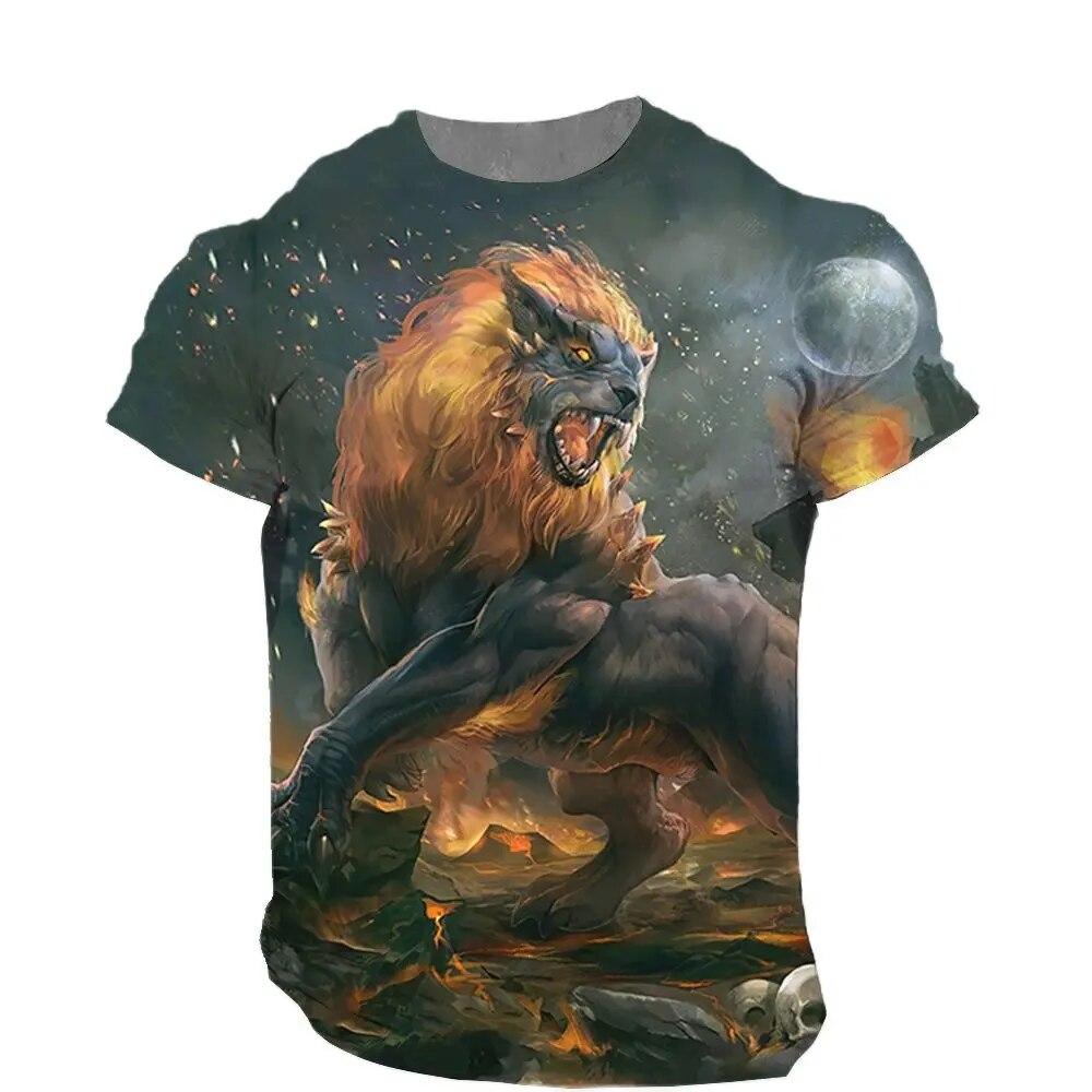 

Винтажная мужская футболка с 3D принтом животных, модные топы с короткими рукавами и рисунком волка, повседневные футболки большого размера с круглым вырезом, уличная одежда S