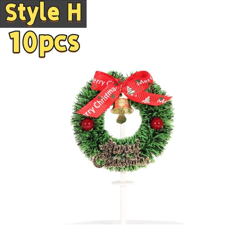 10pcs Christmas Cake Picks Cake Toppers with Bow Holiday Cupcake Toppers Wreath for Holiday Christmas Cake Ornaments Decorations