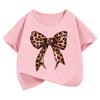 T-shirts Imprimé Léopard Vintage avec Nœud Filles Y2k Rétro Manches Courtes T-shirt Enfant Graphique Filles Été Printemps Haut Décontracté T-shirt