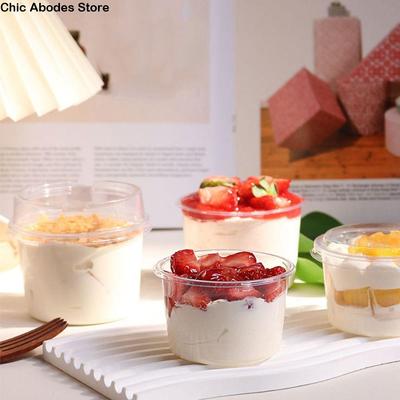 50Pcs 150/250ml Disposable Salad Cups Round Shape Clear Plastic Dessert Cups with Lid Leak-Proof Thickened