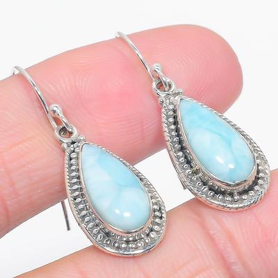 Boucle d'oreille en argent sterling massif 925 et pierre gemme Larimar Natural Republic 1,50" i6N06