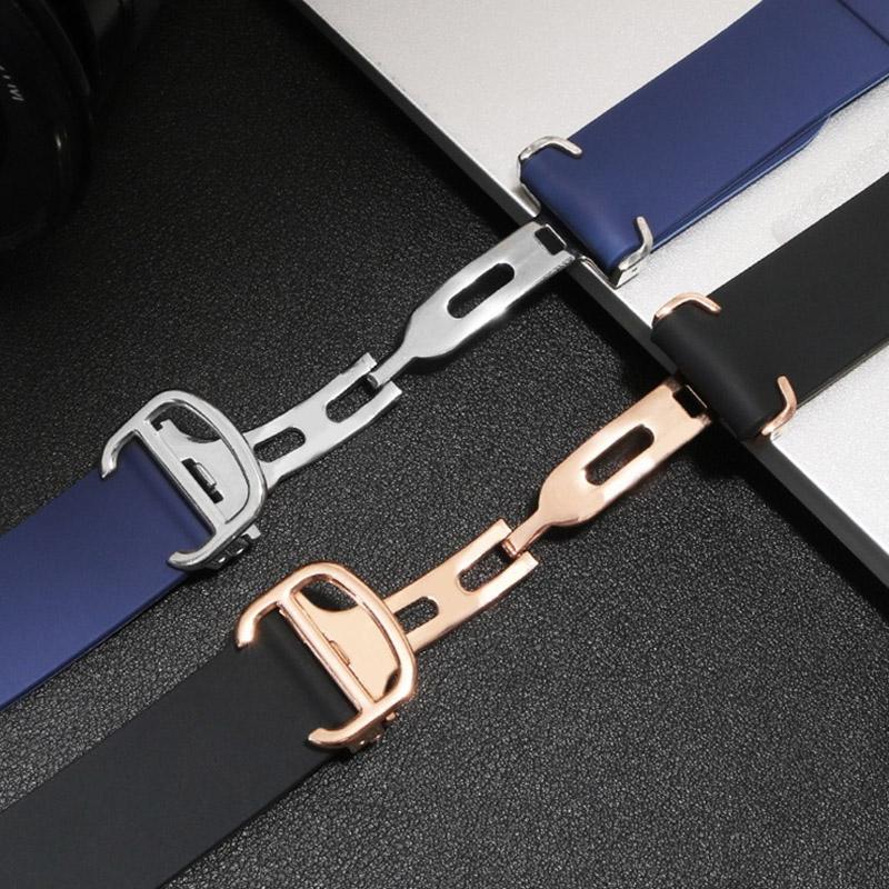 Hochwertiges Gummi-Uhrenarmband für Cartier Santos Armband Santos 100 Serie Schwarz Blau Wasserdichtes Armband Faltschließe Gürtel 21mm