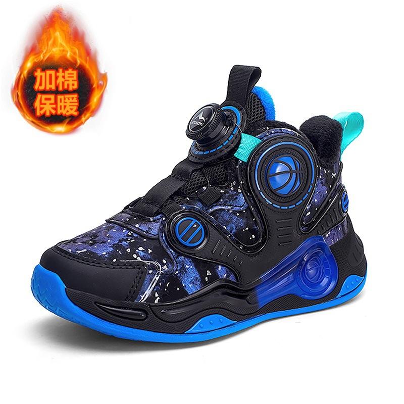 2025 Winter Children's Thick-soled Warm Basketball Shoes Trendy Versatile Outdoor Non-slip Velvet Leather Sneakers
