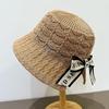 Korean Style Hollow Knit Women's Summer Bucket Hat - Sun Protection, Face Slimming, Hand-Knitted, Versatile.