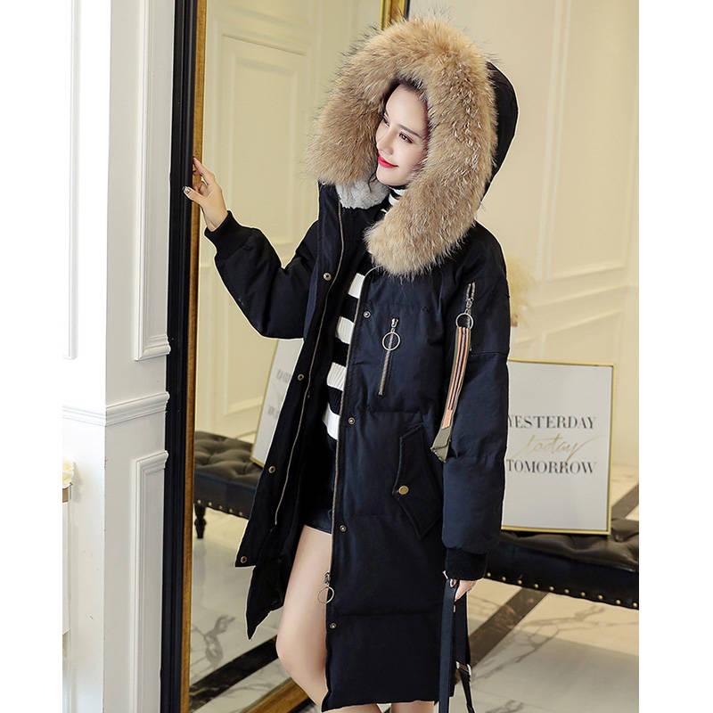 Abbigliamento alla Moda Cappuccio con Pelliccia Zip Lungo Stile Donna Caldo Piumino Cappotto Invernale Parka Cappotto