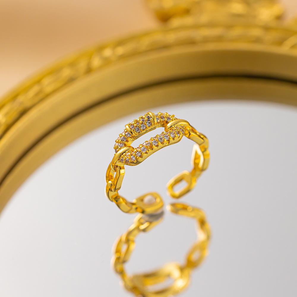 Exquisite super flash zircon ring for girls, light luxury, high-end sense opening adjustable ring, simple real gold electroplating