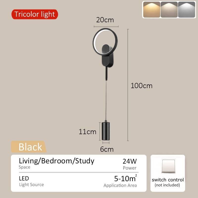 LED Three Color Bedside Wall Sconce Light Modern Adjustable Lighting for Bedroom Hotel Room Decorative Atmosphere