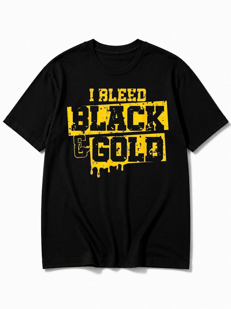 Vintage Graphic Tee Funny Vintage Graphic Men'S T-Shirt Casual Sporty Style Men'S T-Shirt I Bleed Black And Golden Graphic Design for Football Fans An