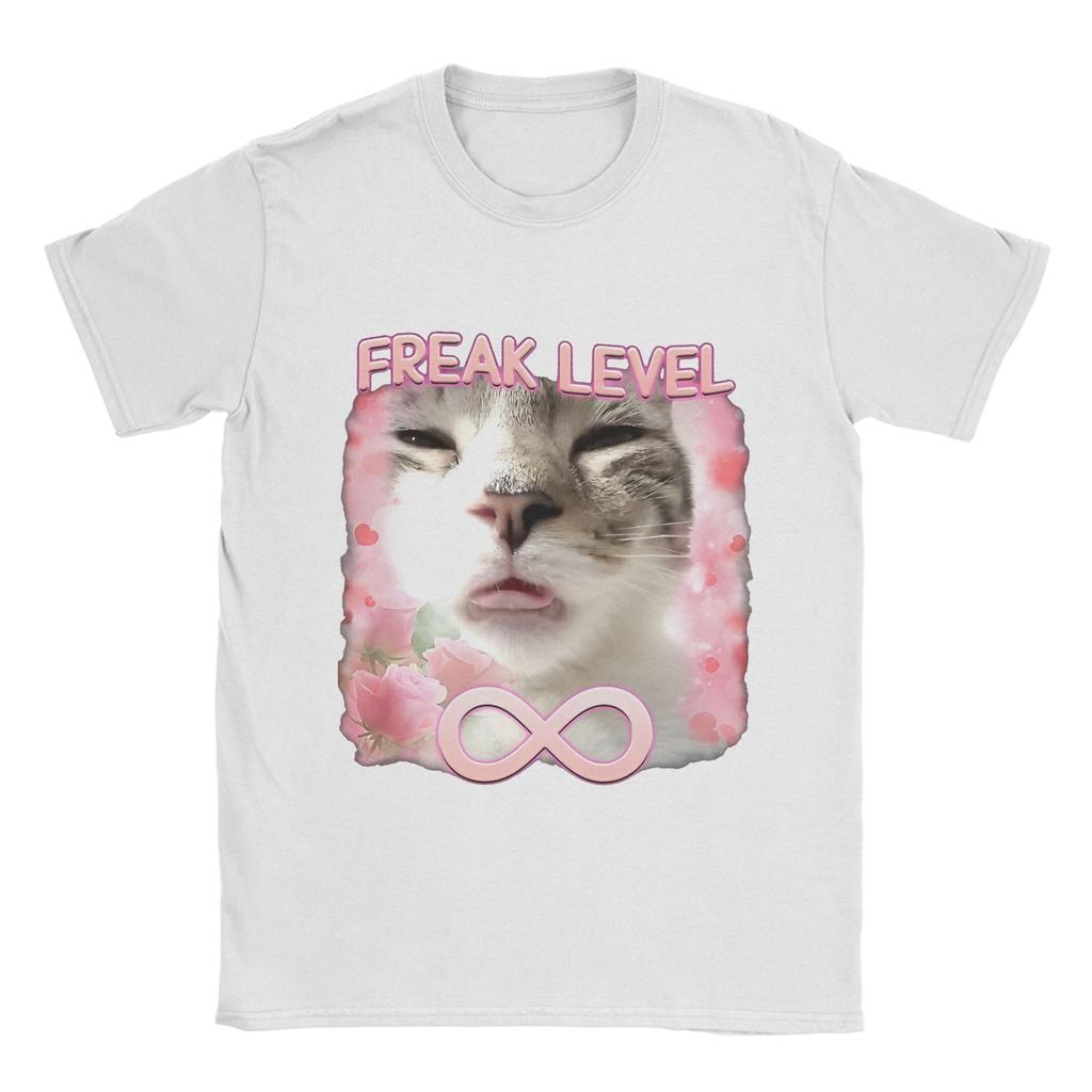 Men's Freaky Ahh Funny Cat Meme  T Shirt  100% Cotton Clothing Vintage Short Sleeve O Neck Tees Adult T-Shirts