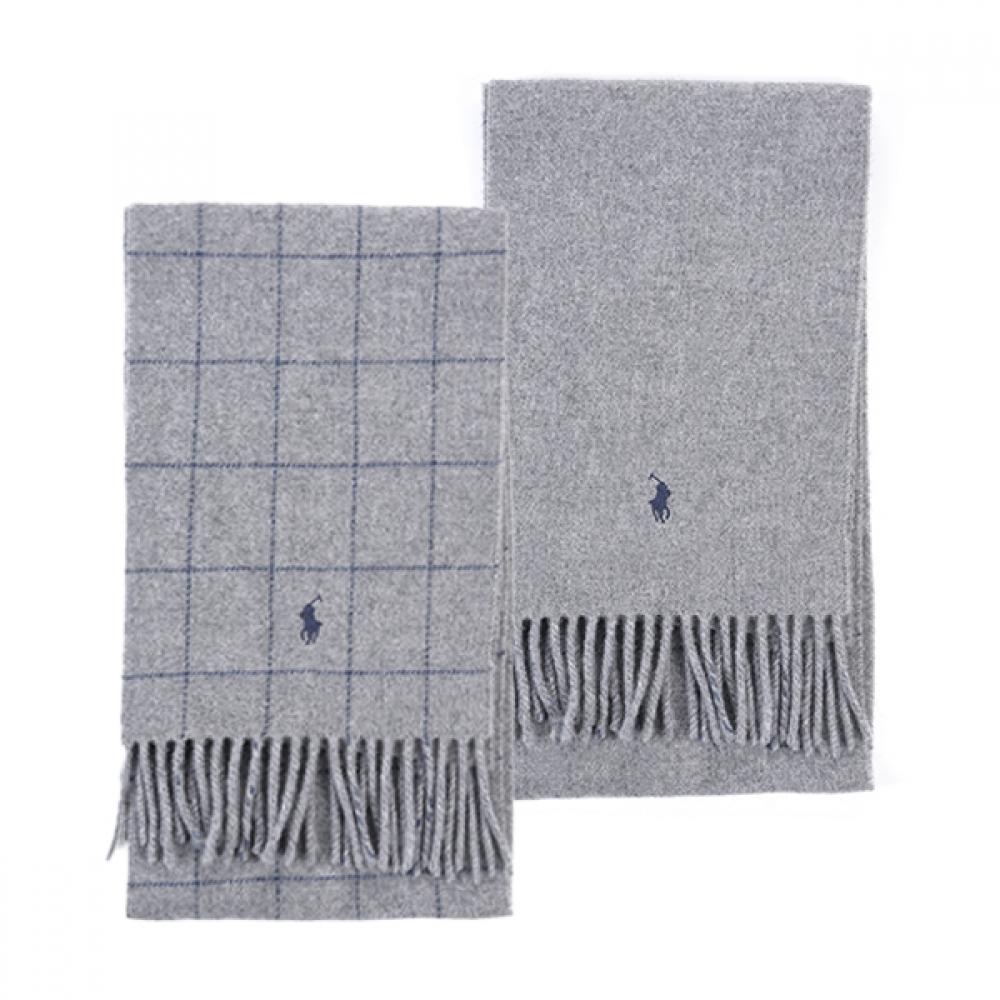 

Polo Ralph Lauren Pc0743 021 Pony Windowpane Plaid Check Reversible Fringe Muffler PC0743-021