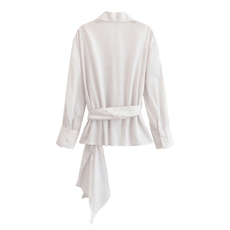 Za Export New Arrival Women's Clothing ZR Fashion Style Fashion Stripes Waist Lace-up Long Sleeves Shirt 9045249