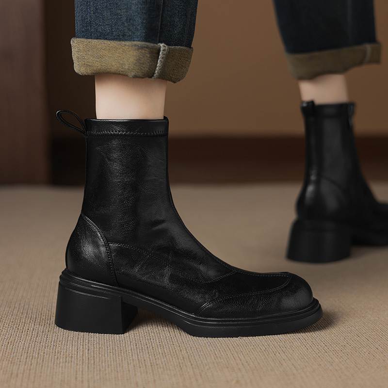 Krazing Pot Microfiber Round Toe Chunky Heels Motorcycle Boots Size 42 Zip Women Platform Ankle Boots