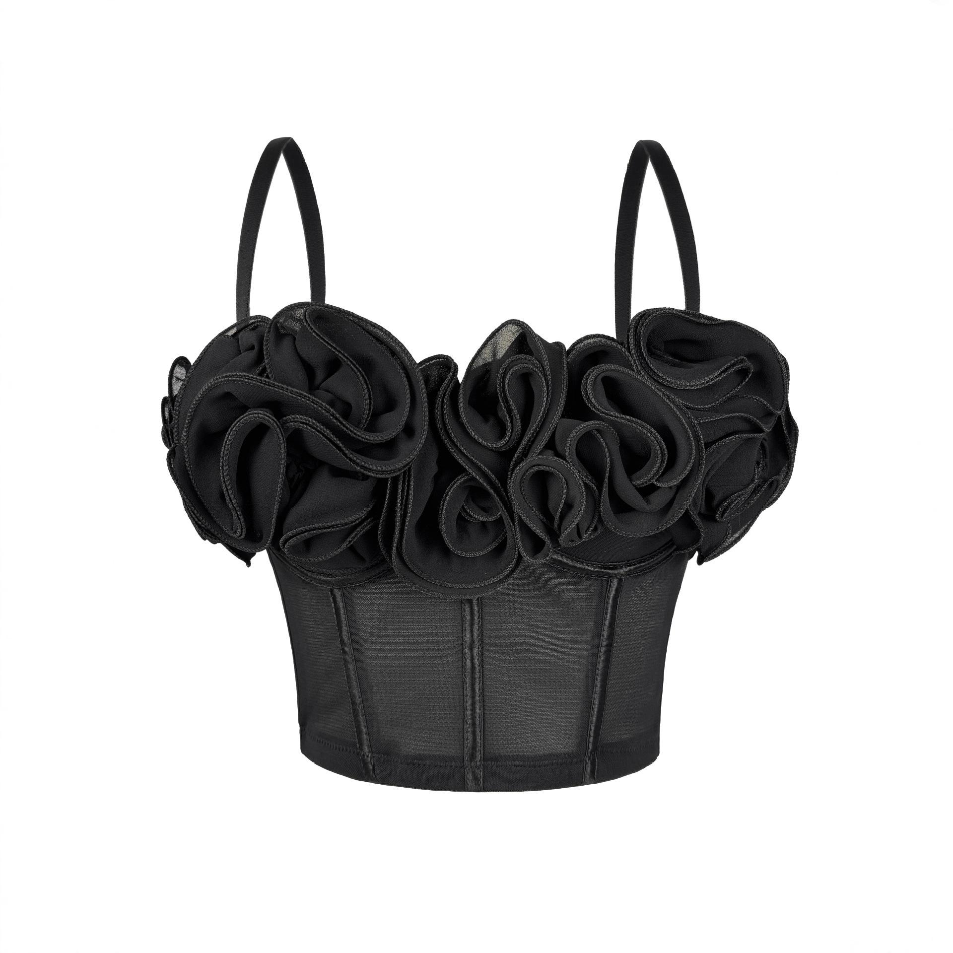 Three-dimensional flower fishbone bra pure desire tube top vest mesh breathable inside fishbone top Spice girl suspenders 34B/75