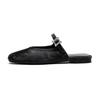 Grape Mom French Square Toe Diamond Buckle Low Heel Pointed Toe Mule Slippers for Women