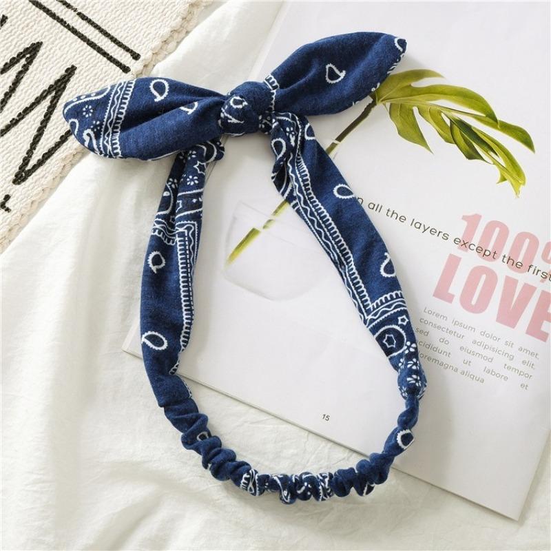 Cotton Fabric Rabbit Ears Hair Band with Steel Wire Knots, Elastic Adjustable Hair Band, Stretchy Headband, Women's Head Accessory