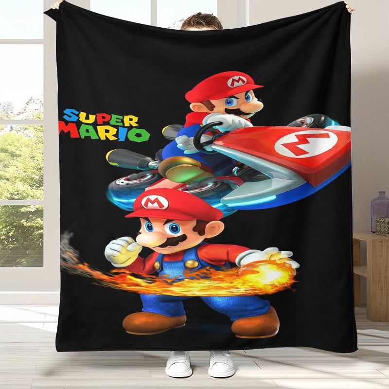 Retro M-Mario Bros Game Cartoon Flannel Blanket,Ultra Soft Warm Plush Throw for Home Bedroom Bed Sofa Cover Camping Picnic gift