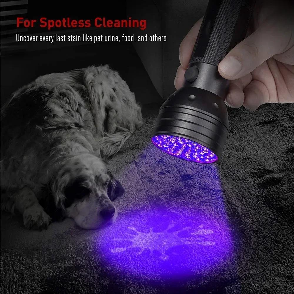 Hochleistungs-Taschenlampe mit 51 LEDs, violettes Licht, Falschgelddetektor, Ultraviolettlicht, UV 395 nm, Haustierurin-Detektor, Skorpiondetektor, UV-Taschenlampe