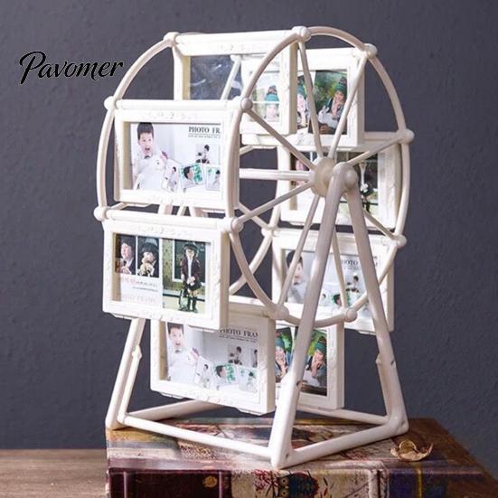 Ferris Wheel Photo Frame 16 Photos Rotating Picture Vintage Windmill Display Embossed for Family Wedding Travel Memories Home Office Table Decor