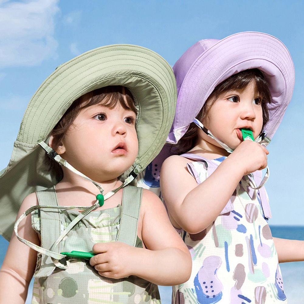 Shawl Attachment Double Sided Kid Sunhat Cotton Baby Shading Hat Cute Sand Beach Sun Hat  Picnic
