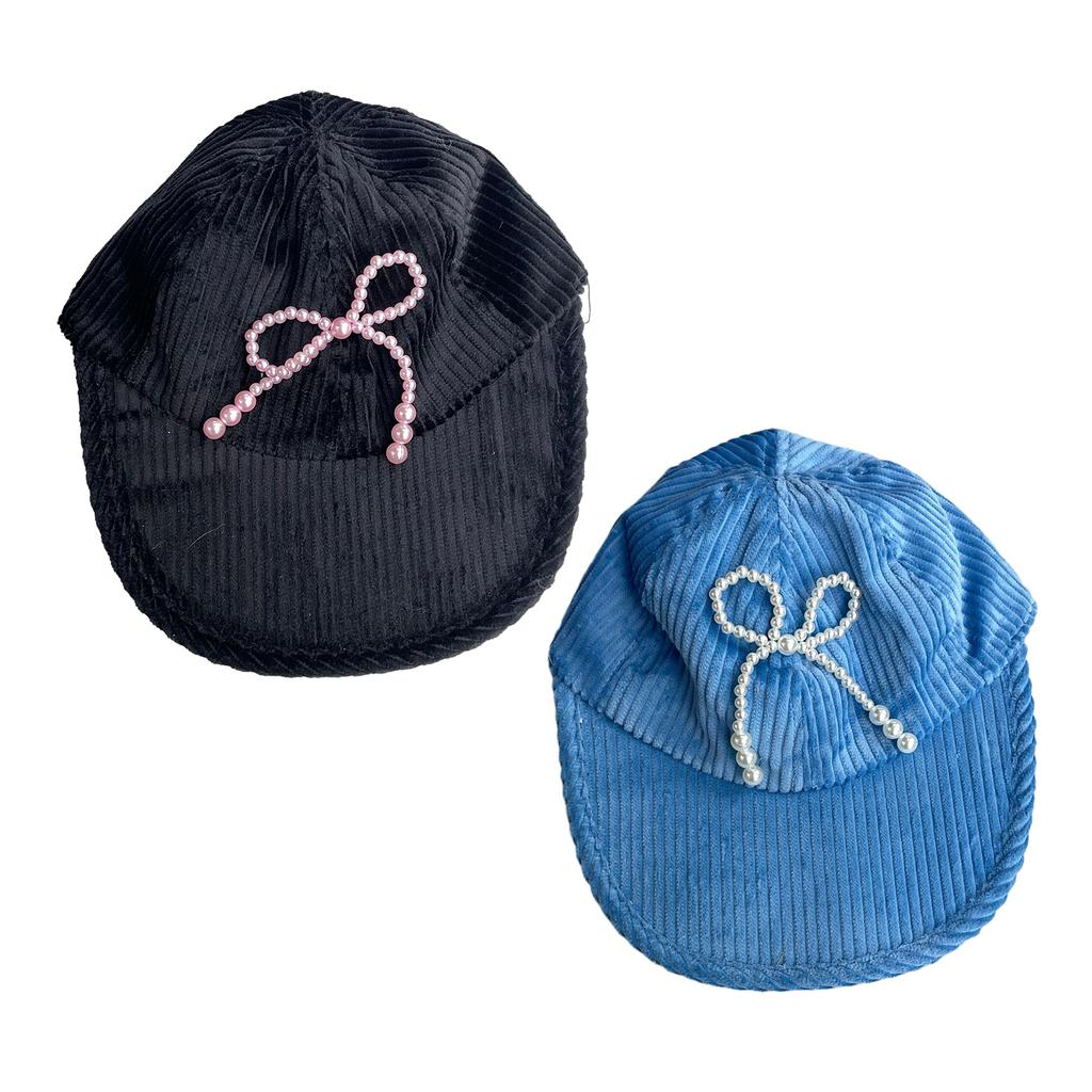 Pearl Bowknot Baseball Cap for Teens Girl Autumn Winter Corduroy Baseball Hat Fashionable Sun Hats for Women Casual Cap