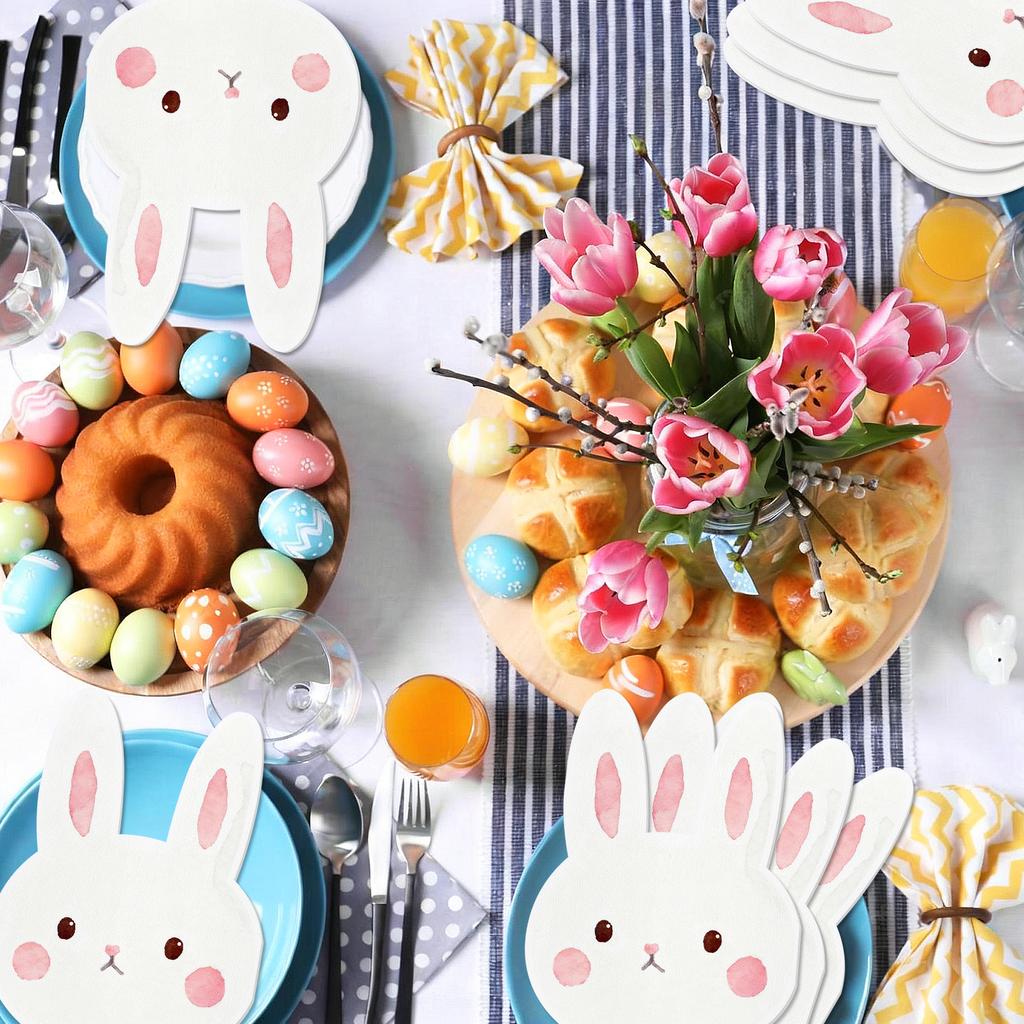 20/40/100pc Cute Bunny Napkins Rabbit Shaped Disposable Tissue for Easter Picnic Birthday Party Table Decoration Baby Shower Set