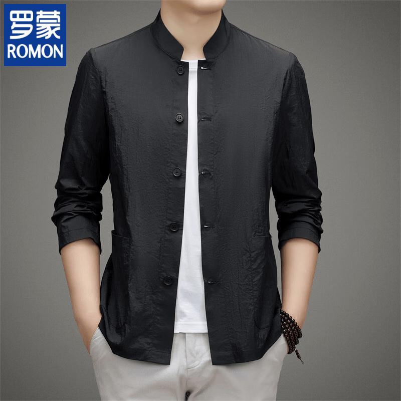 ROMON Men's Ultra-Thin Sun Protection Mandarin Collar Shirt