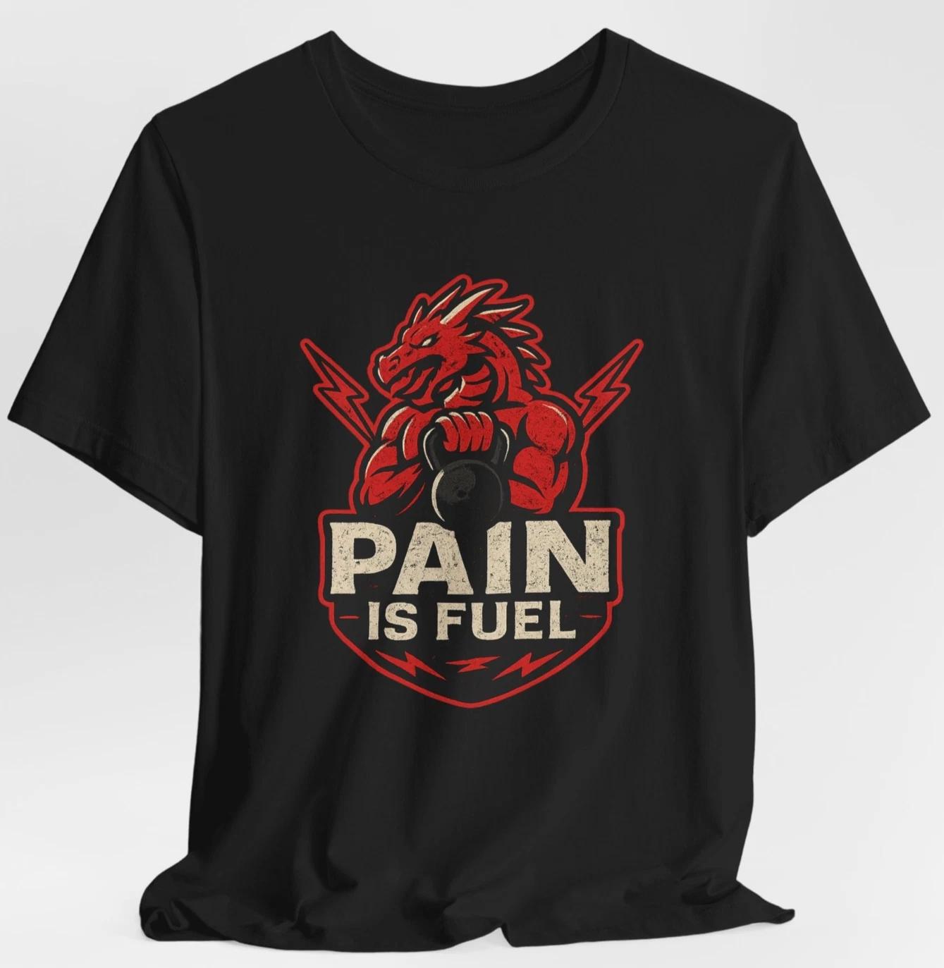 Pain Is Fuel Dragon Gym T-Shirt Motivational Workout Fitness Kettlebell Tee L