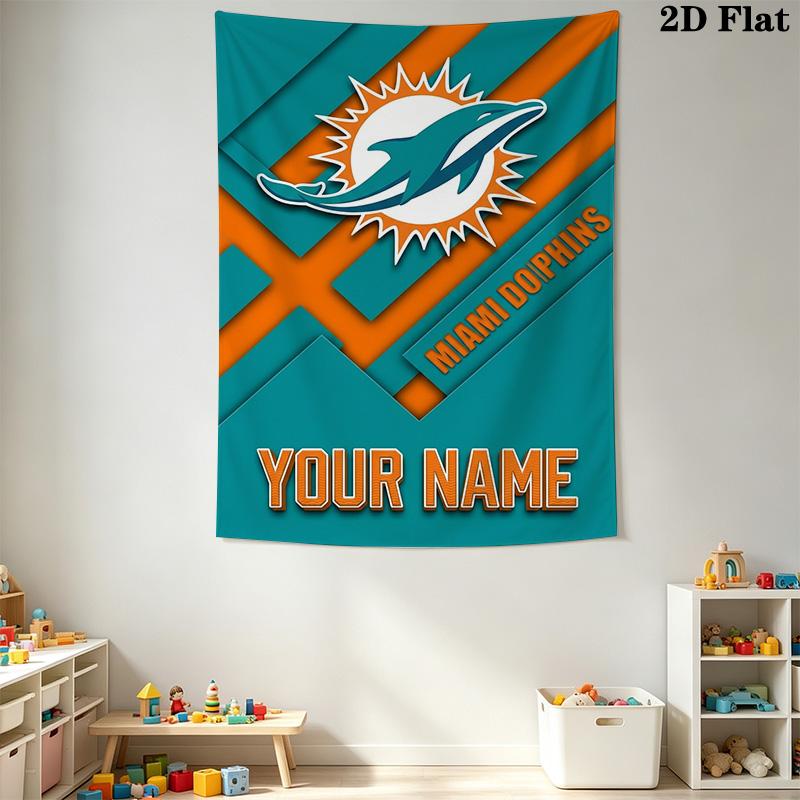 Name Benutzerdefinierte Miami Dolphins Logos Wandteppich Ästhetischer Wandbehang Gedruckter Stoffdecke Dekorative Wandteppiche für Schlafzimmer Wohnzimmer Heimdekoration