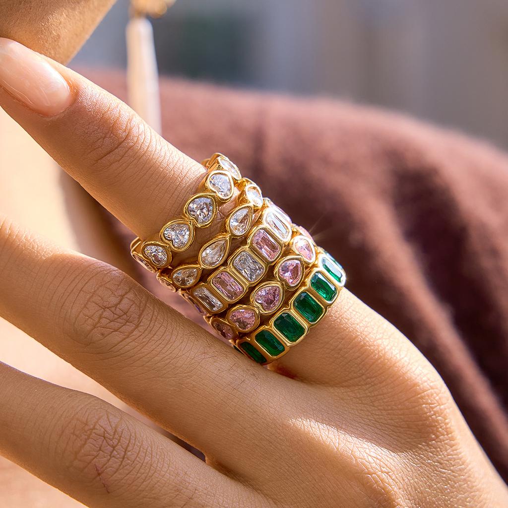 Yori New Arrival Colorful Cubic Zirconia Ring 18k Gold Color Pvd Plated Geometric Charm Finger Fashion Jewelry Wholesale