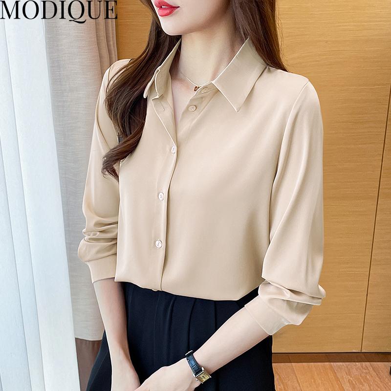 MODIQUE Spring Summer Plus Size Women Loose Casual Office Cotton Linen Chiffon Solid Color Blouse Shirts Lady Basics Oversize V-Neck Long Sleeve Coats