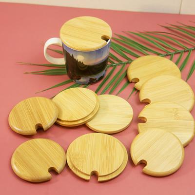 Bamboo Cup Lid with Spoon Holes Wooden Cup Cover for Containers Jars Bowls Reusable Food-Grade Airtight Wooden Lid Party Drink Accessories