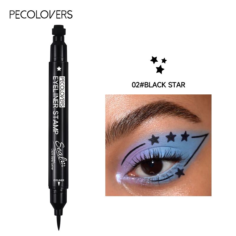 Double-head Liquid Eyeliner Pen with Stamps, Natural Finish Waterproof Quick-drying Long-lasting, Friendly Beginner Eye Beauty