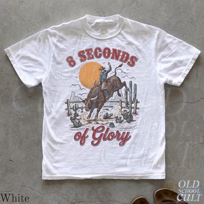 8 Seconds of Glory Vintage 90s Graphic Tshirt Retr Western Rodeo Bull Riding Unisex T-Shirt XXL