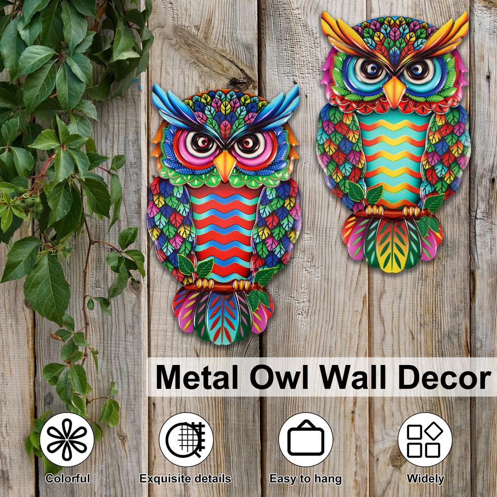 Metal Owl Wall Decor Outdoor Colorful Wall Sculpture Owl Ornament Exquisite Garden Decoration Fence Ornament For Garden Patio