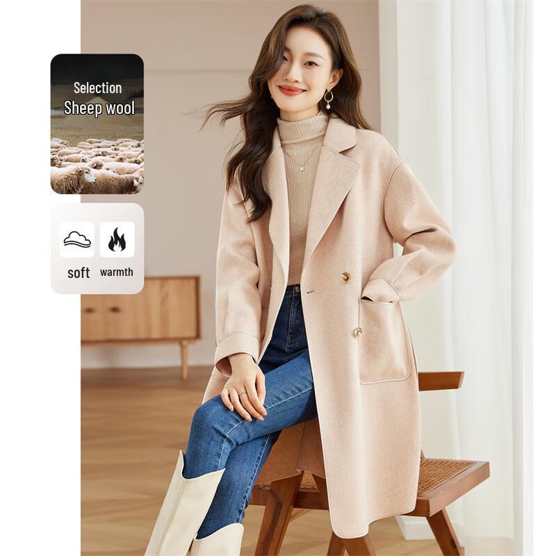 Women's Hepburn Style Mid-Length Wool Blend Double-Sided Coat