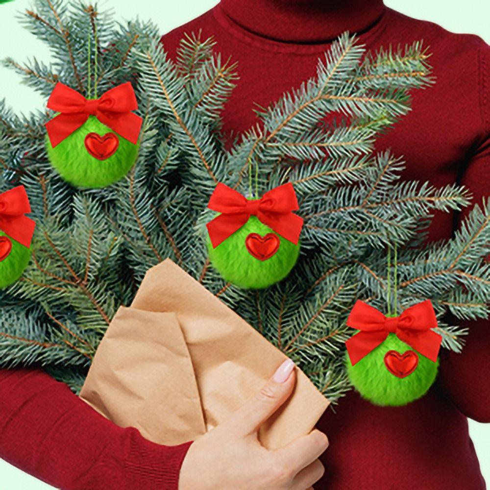 12Pcs Furry Green Plush Christmas Balls Soft Christmas Tree Hanging Decoration  Door