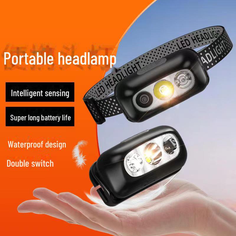 "Rechargeable Super Bright Headlamp for Outdoor Night Fishing - Ultra-Light, Long-Life, Induction-Controlled"