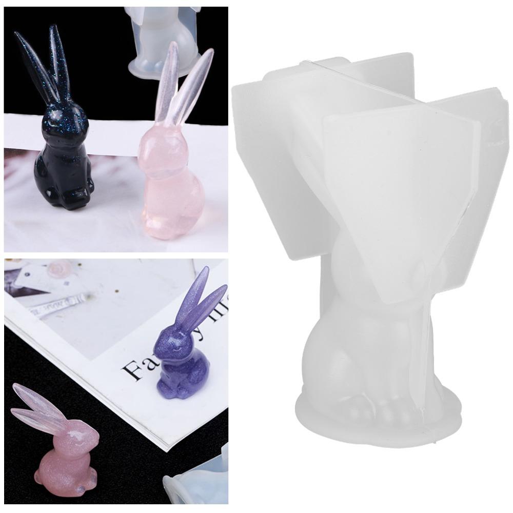 Silicone 3D Rabbits Resin Mould Bunny 3D Animal Silicone Mould Cute Transparent Long Ears Rabbits Mould DIY Handmade Craft
