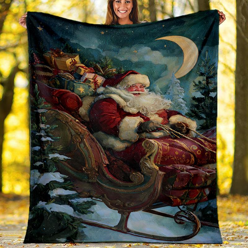 Christmas Santa Claus Theme Printed Blanket - Perfect for Couch, Bed, Travel & Outdoor Use | Machine Washable, Cozy & Durable.