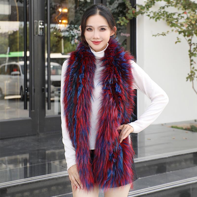 Women's Winter Color Block Fox Fur Scarf - Long, Korean Style, Versatile, Warm, Double-Sided Neck Warmer, Ideal Gift